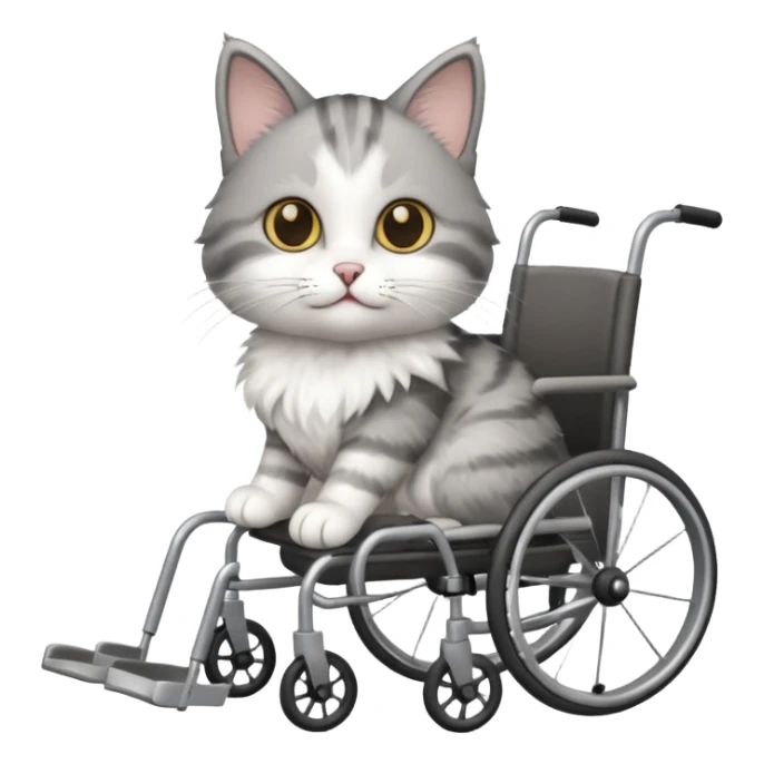 disabled grey and white small cat using a wheelchair made for cats sticker