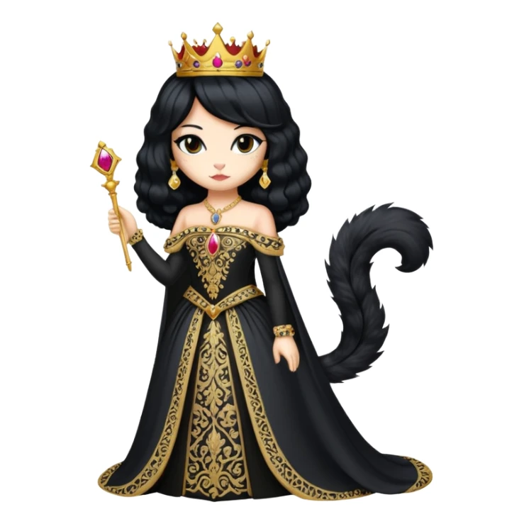 cat dressed like a beautiful queen with a long pretty black wig sticker