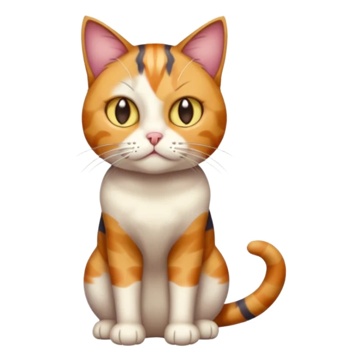 full body colourful calico tabby cat with disproportioned head with an anxious face sticker