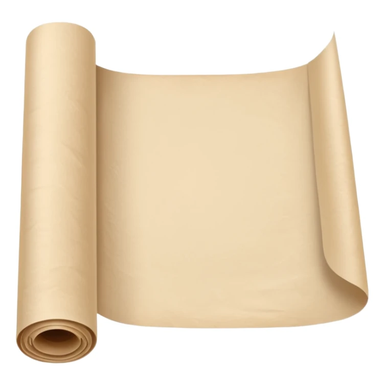 partial roll or folded sheet of parchment paper, soft beige or off-white tone, slightly crinkled texture, thin semi-matte surface, clean edges, gently curled or layered, flexible, soft lighting, subtle shadows, emoji scale sticker