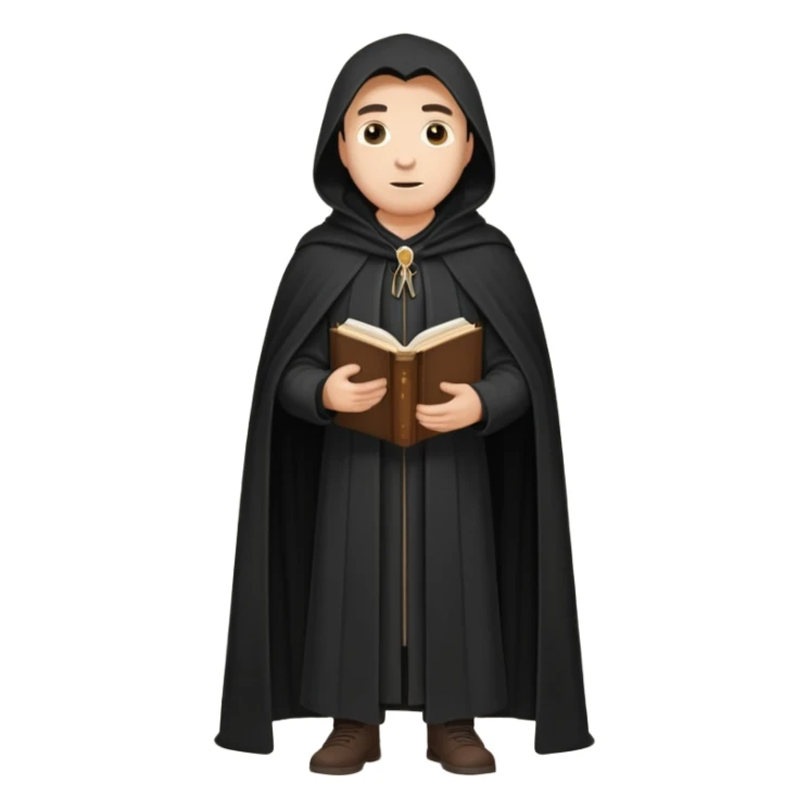 A wandering philosopher in a long black cloak with a book full height sticker