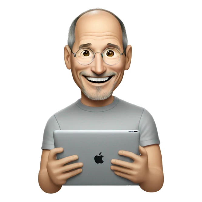 Steve jobs laughing holding an iPad sticker