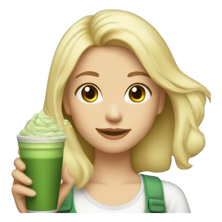 Blonde birthday girl with matcha sticker