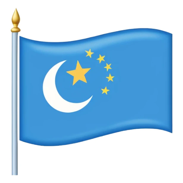 Emoji-style East Turkistan flag, bright sky-blue background, small white crescent and star in top-left corner, simple and flat, like a tiny icon.”
 sticker