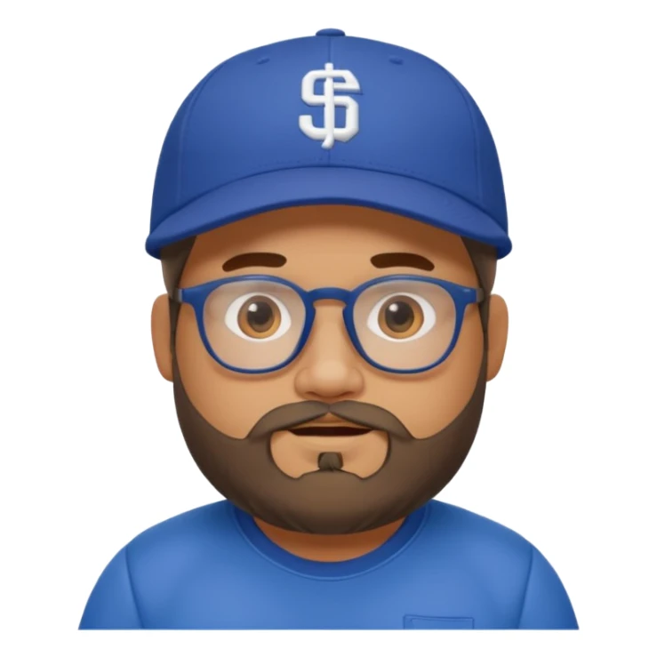 Create a figure that reflects an experienced social media manager but who has youthful and sporty clothing, a little chubby, a New Era cap, glasses, a beard and a slightly funny and friendly face. sticker