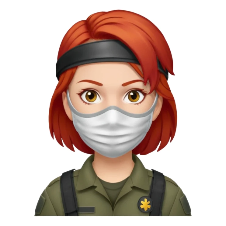 woman soldier with red hair and wearing face mask sticker