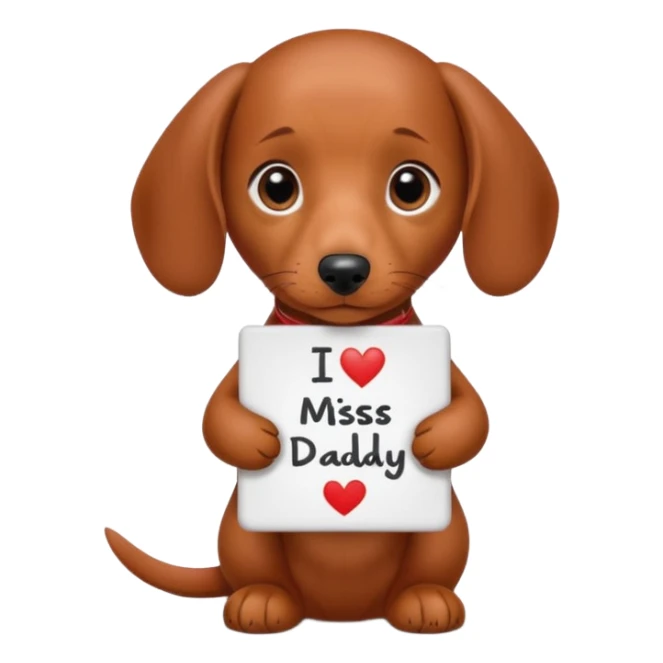 Mini red dachshund puppy with a I miss you daddy sign  sticker