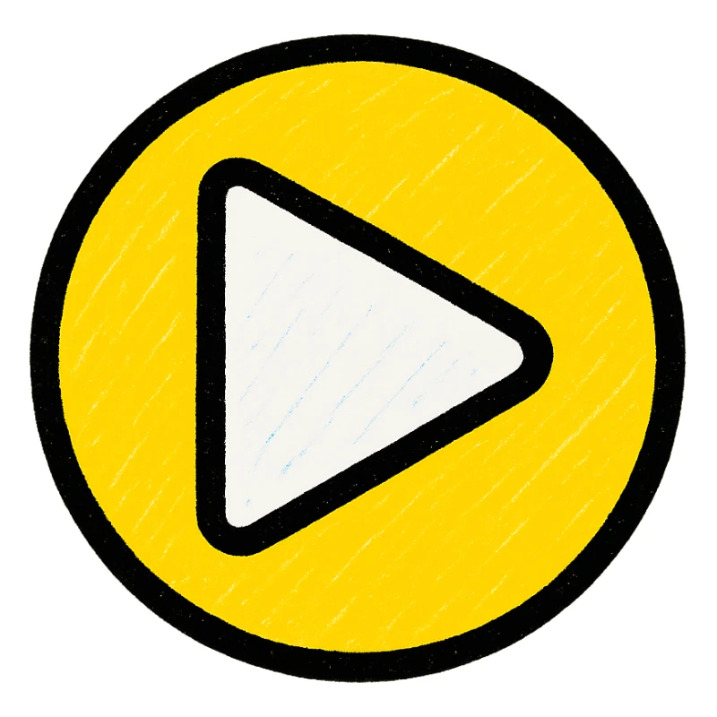Graphic: 🎥 Play button icon (white) with yellow glow.
Animation: Play button pulses softly.
Background: Transparent.


 sticker