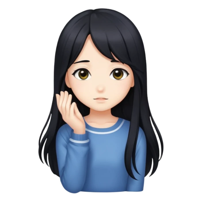 Cute shy anime girl with long black hair sticker