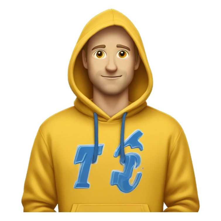 White guy wearing yellow hoodie that says butterfinger on it sticker