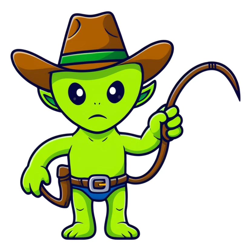 Green alien cowboy with cowboy hat and lasso sticker