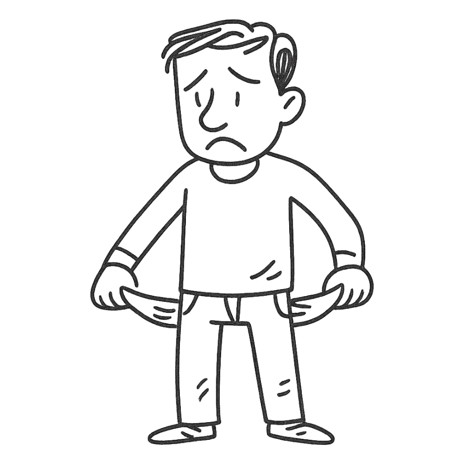 hand drawn sketch of a sad man with empty pockets sticker