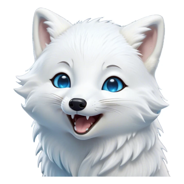 Cinematic Cute Yawning Arctic Fox Portrait Emoji, Head tilted slightly with a dramatic, wide-open yawn, showcasing a soft, downy white Fur with subtle icy blue accents and gently drooping ears, round eyes barely open in drowsy contentment, Simplified yet irresistibly adorable features, highly detailed, glowing with a soft, cozy glow, high shine, relaxed yet expressive, stylized with a touch of arctic whimsy, bright and endearing, soft glowing outline, capturing the essence of a sleepy yet affectionate arctic fox, so drowsy it feels like it could stretch out of the screen and curl up for a nap! sticker