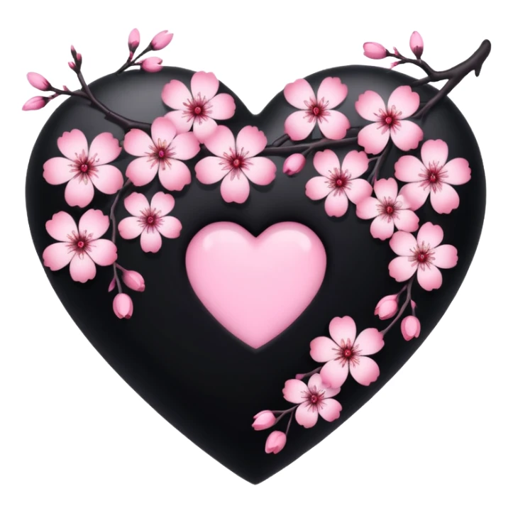 goth sakura heart, black heart with sakura branch and blossoms, pink highlights sticker