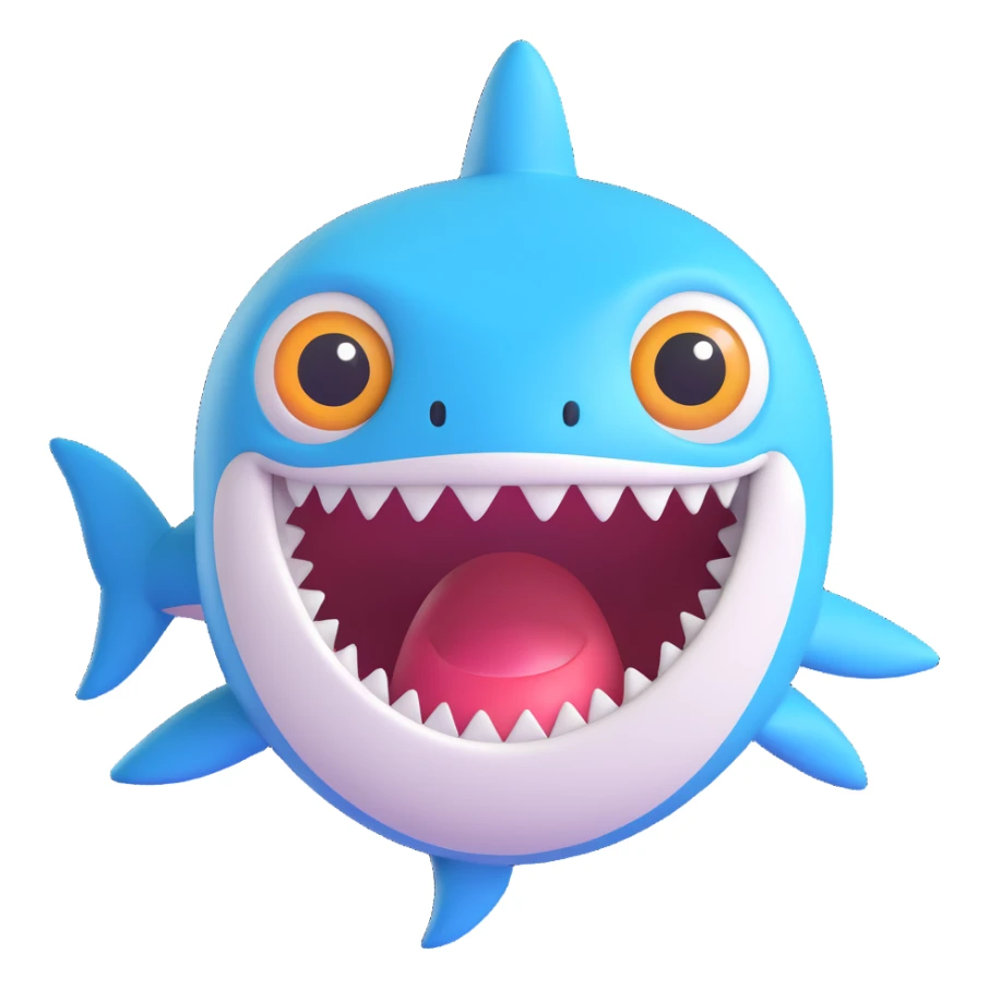 cute shark with big eyes smiling in 3D emoji style sticker