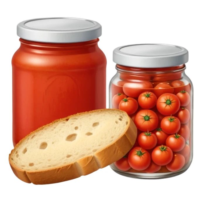 Food preservation and cooking- canned Tomato jar and homesmade bread sticker