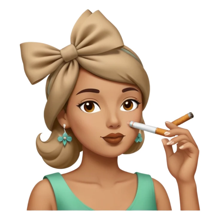 a relaxed smoking face with a cig in its hand and a bow on the head while blowing out the smoke  sticker