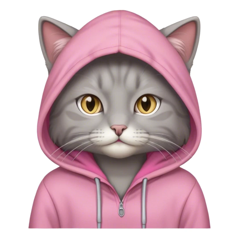 Grey cat with long hairs and pink hoodie sticker