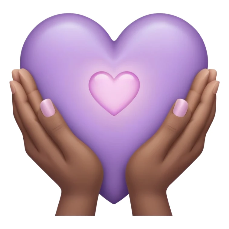 Hands joined in prayer with a pale purple heart sticker