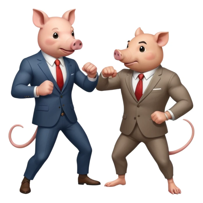 pig man fighting rat man in a suit sticker