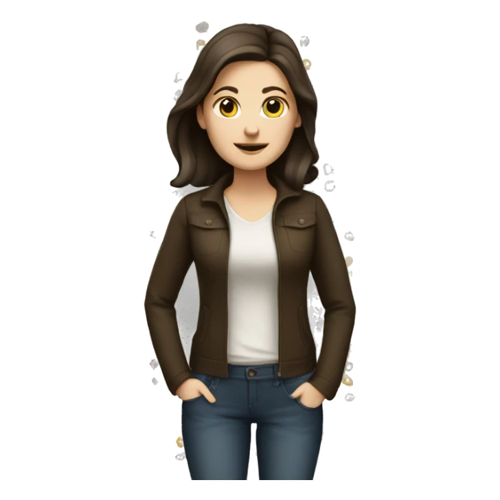 white woman, dark long brown hair, full body sticker