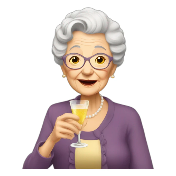 Very old grand ma drinking champagne sticker