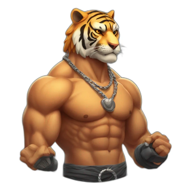 Muscular tiger fighter with a necklace  sticker