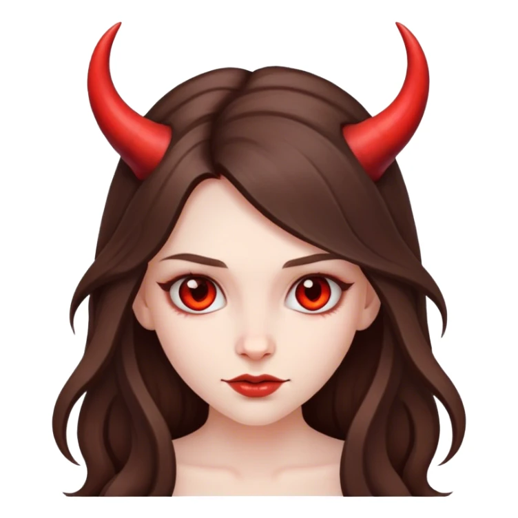 beautiful pale brunette girl with long hair with devil horns sticker