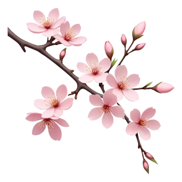 Cinematic Realistic Sakura Flowers on a Branch, depicted as delicate, soft pink blossoms gracefully adorning a slender, gently twisted branch, illuminated by subtle, warm natural light that accentuates their ethereal beauty and transient charm, poetic spring scene sticker