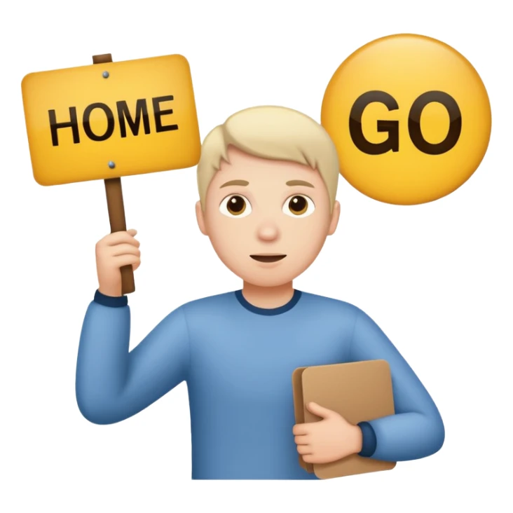 A white person holding a sign that says go home sticker