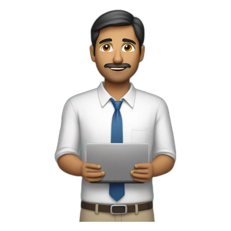 Indian white man with computer with taking lot of responsibility of work and family sticker