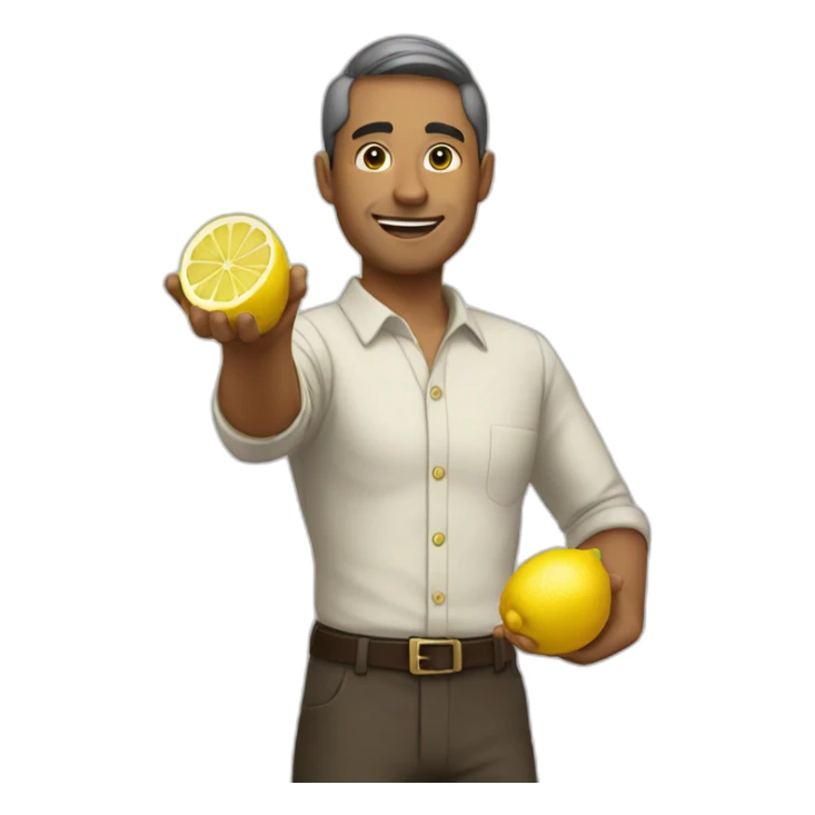 a man pointing with a lemon in his hand sticker