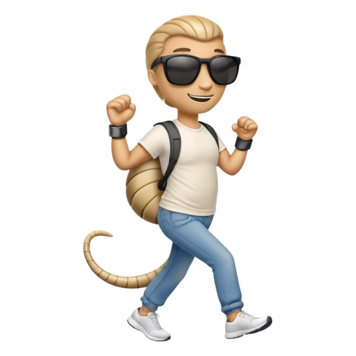 friendly anthropomorphised cobra in jeans and a t-shirt, wearing dark sunglasses, jogging upright in relaxed pose sticker
