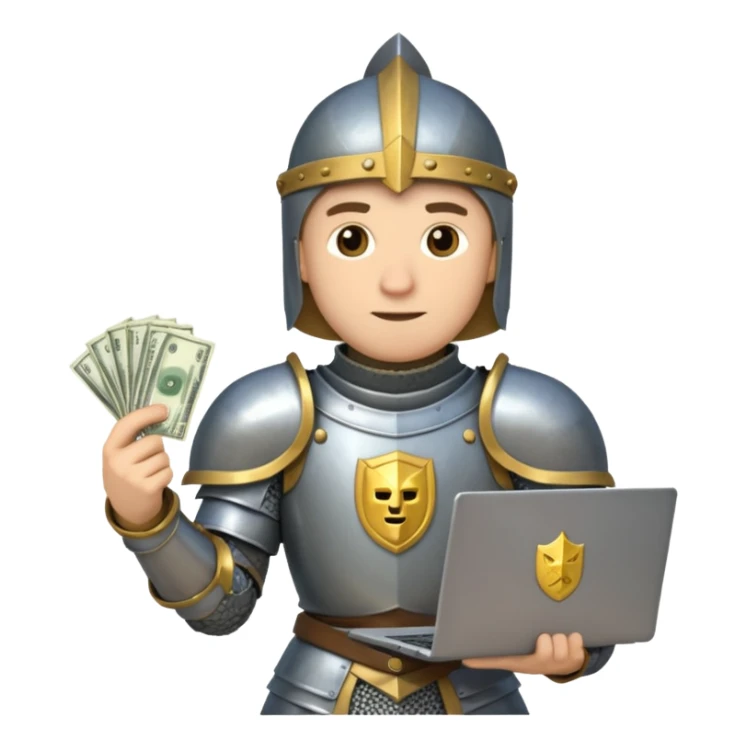 Knight with laptop and money sticker