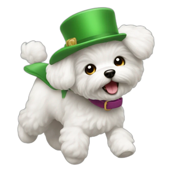 Bichon maltés with a green barret running  sticker