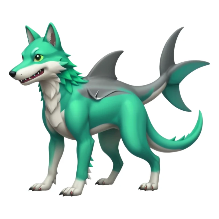 Neon-green-landhai-dog-sergal-wolf-canine, with a shark tail, sticker