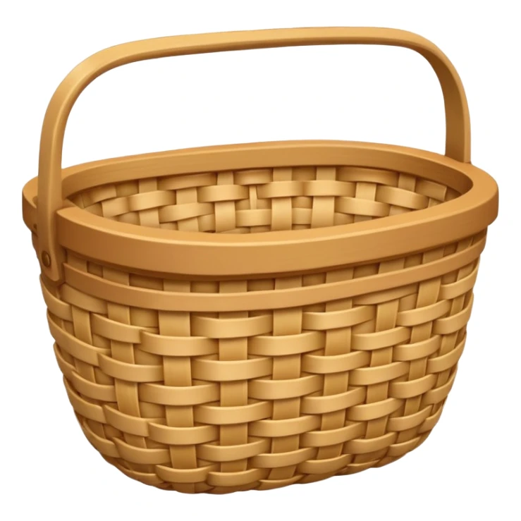 A 3D cartoon natural straw woven basket with detailed weave pattern, soft light, Memoji-style realism. sticker