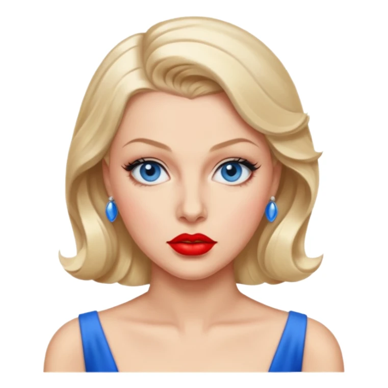 Lana Turner with blue eyes, red lip sticker