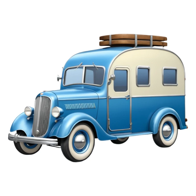 hot rod caravan,1935 with trailer, blue  sticker