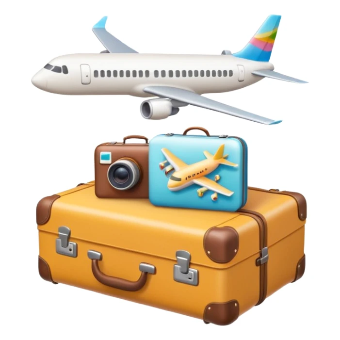 Premium travel moodboard emoji, Apple-style 3D emoji, pastel gradients, minimal travel symbols, calm aesthetic, soft shadows, high-detail, square app icon. sticker