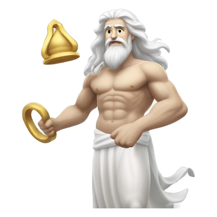 white man Poseidon lift weight . long white hair white dress. sticker