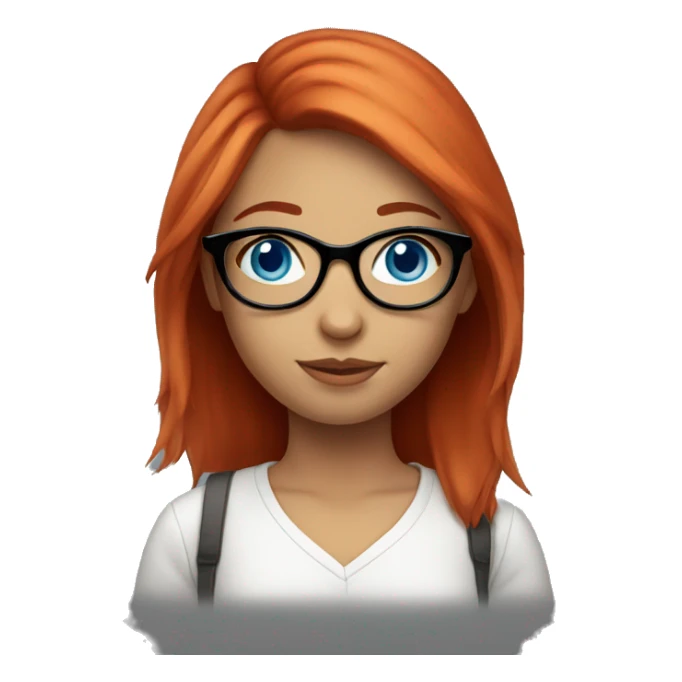 Girl with glasses, blue eyes, red hair, round face sticker
