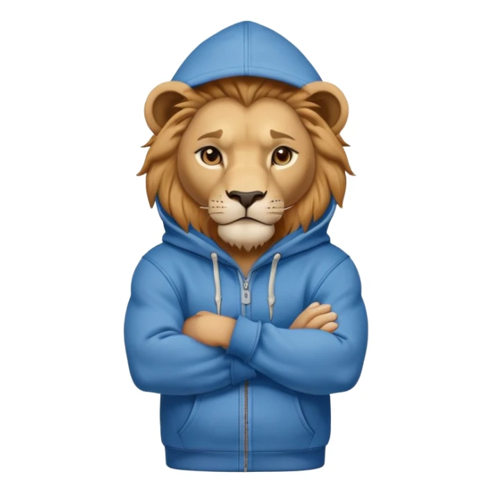 determined anthropomorphised lion in a hoodie and jeans with arms folded, confident stance sticker
