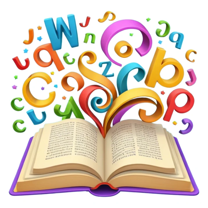 Open book with playful letters swirling out, symbolizing creative wordplay sticker