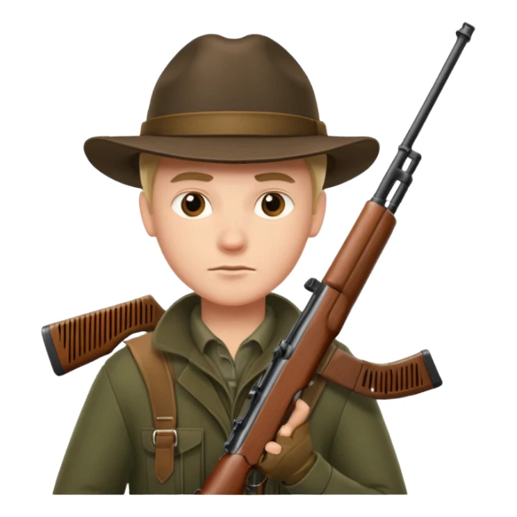 male hunter holding a gun, simple, clear expression sticker