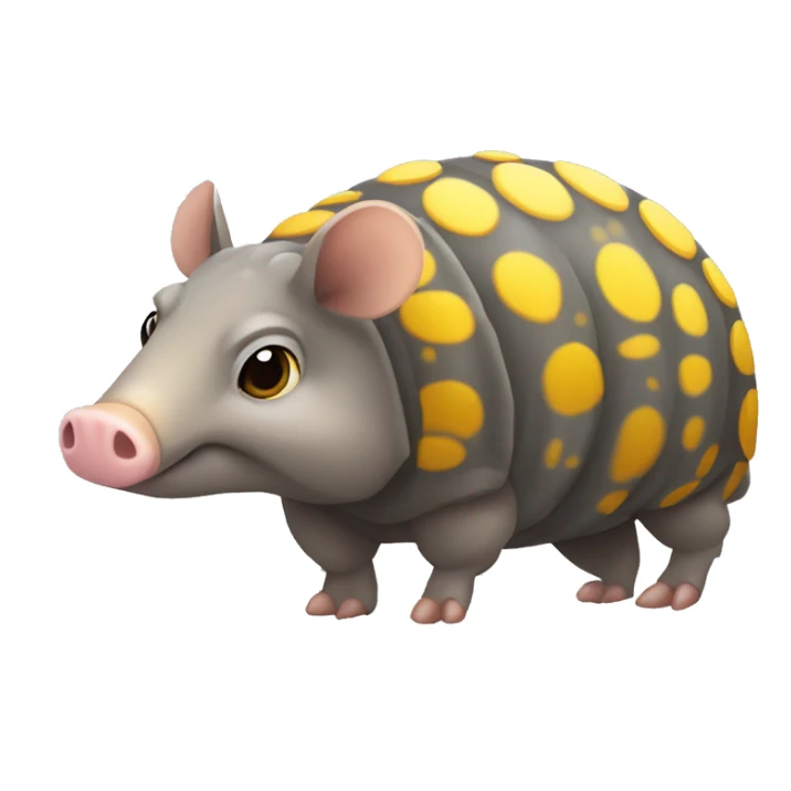 Mottled gray brown chubby armadillo pig with yellow and black spots and cute tiny eyes sticker