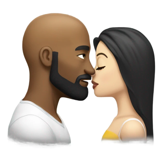 White brunette kissing muscular black bald man with beard sticker