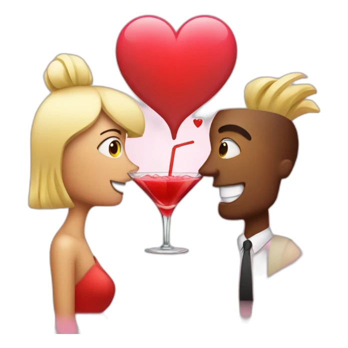 man and woman drinking cocktail behind a big heart sticker