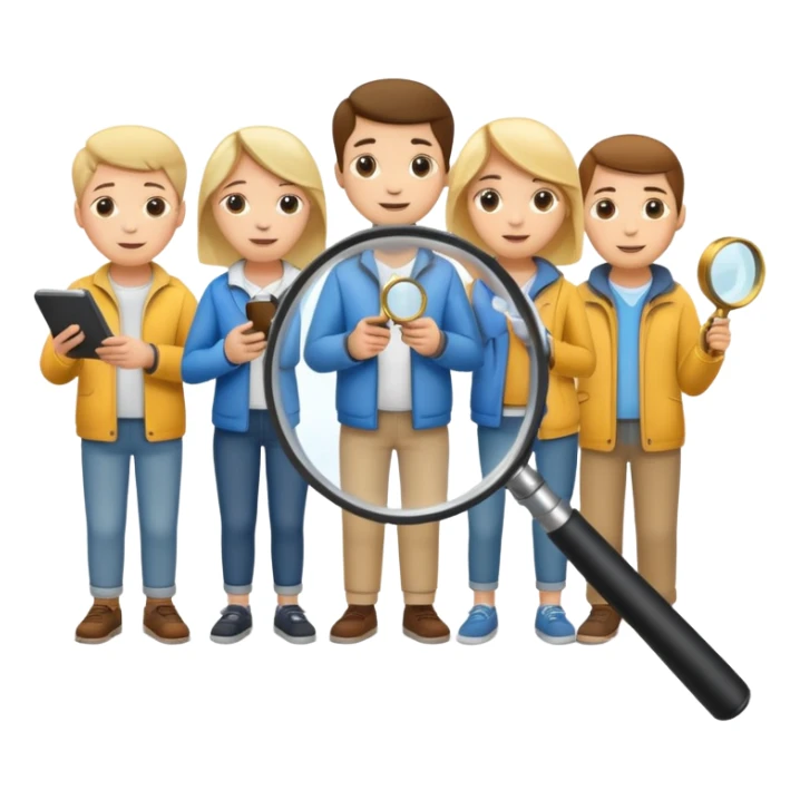 many \white people, searching, hobbies, interests, magnifying glass, users, explore, activities, find, discovery, passion, pursuit sticker