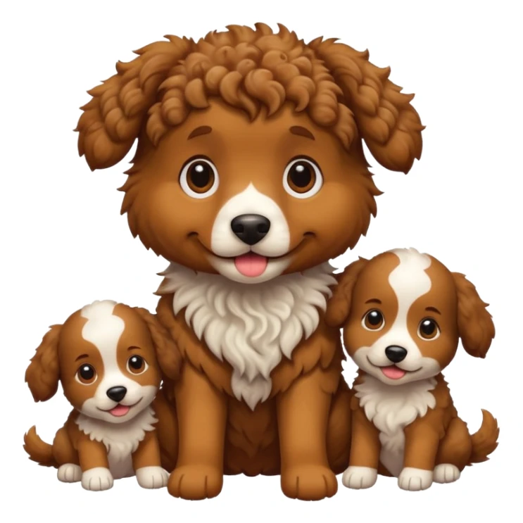 curly dog with its puppies sticker